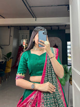 Tussar silk in timeless grace Lehenga in green