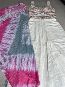White palazzo set with tie and dye cape