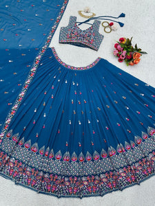 Cornflower blue embroidered Lehenga