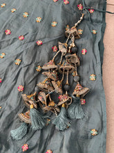 Steel blue multi thread embroidered Lehenga