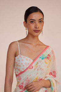 Crochet sequins off white saree with florals