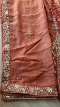 Peachy pink chiffon zari embroidered lehenga