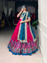 Tussar silk traditional Lehenga multi floral border in pink (skirt stitched)