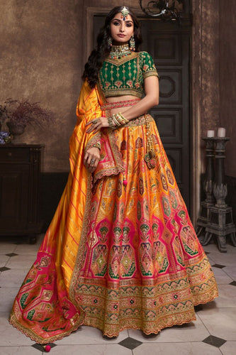 Royal collection- yellow and rani pink banarasi silk Lehenga