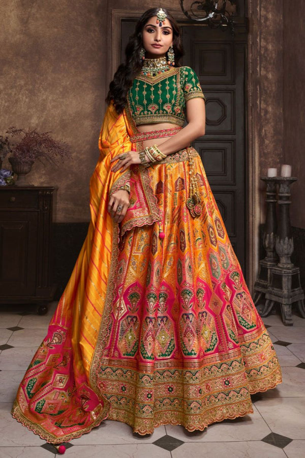 Royal collection- yellow and rani pink banarasi silk Lehenga