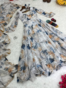 Organza tabby silk anarkali in florals