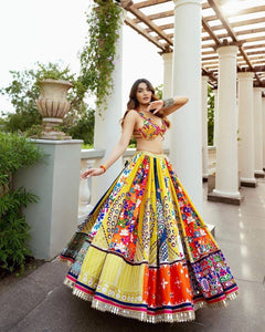 Bright abstract muslin cotton mirror work chaniya choli