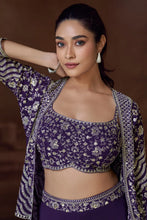Purple palazzo set with mirror work jacket