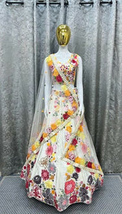 White floral thread embroidered Lehenga