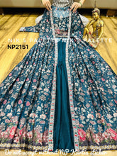 Teal blue floral silk palazzos with jacket