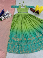 Green ombré Lehenga with elephant design