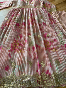 Floral printed chinon anarkali in baby pink