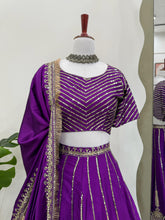 Purple and gold chinon silk Lehenga