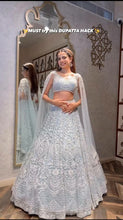 Sky blue sequins and thread partywear Lehenga