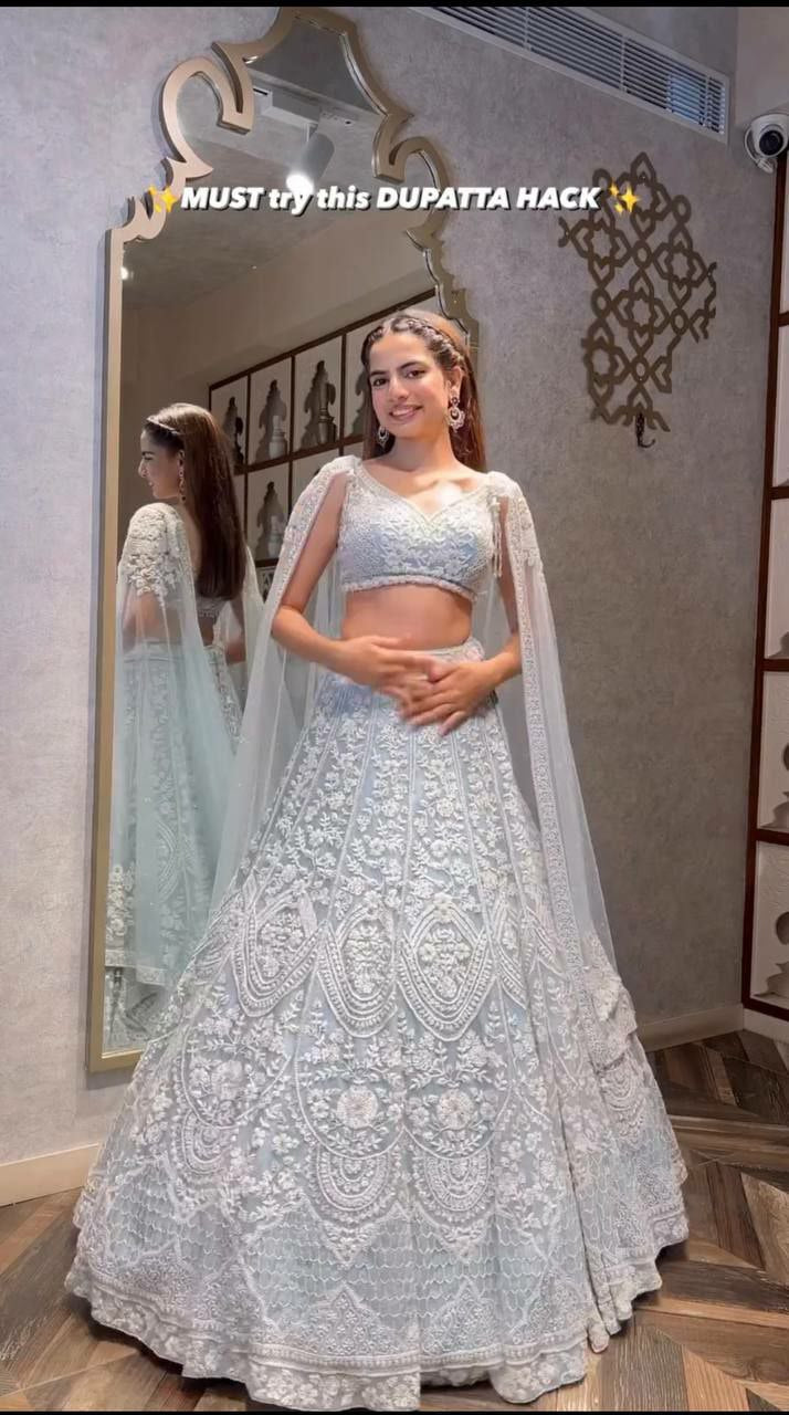 Sky blue sequins and thread partywear Lehenga