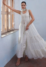 Off white georgette centre slit anarkali with pants