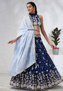 Navy blue Lehenga with contrasting dupatta