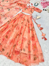 Peach floral printed readymade Lehenga