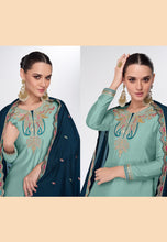 Sea green silk Indo western Lehenga with long top