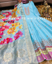 Niks - blue modal chanderi silk anarkali (plus size too up to UK 30)