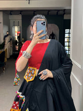 Black and red cotton readymade Lehenga with aari work