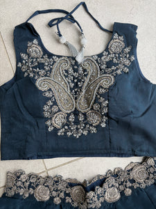 Ink blue palazzo set with keri embroidery