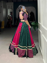 Dola silk and cotton green and pink chaniya choli readymade