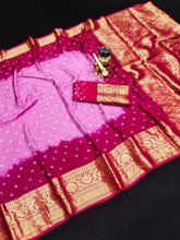 Bandhej silk saree with kanchipuram border