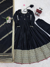Chinon silk black anarkali set