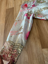 Floral printed chinon anarkali in mint green