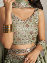 Sage green georgette thread and sequins Lehenga
