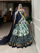 Tussar silk floral and patola print Lehenga in navy blue