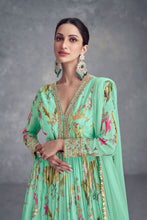 Ahana - Mint Green floral chinon mirror work anarkali