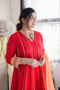 Hot red gotta A line anarkali set (S-12XL) (plus size too)
