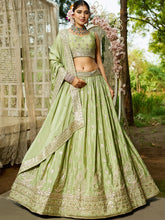 Pastel green chiffon embroidered Lehenga