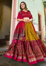 Tussar silk Lehenga with keri design in mustard