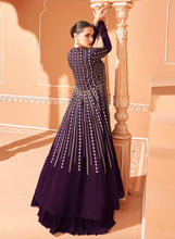 Janisha - chinnon embroidered deep purple Lehenga choli with koti