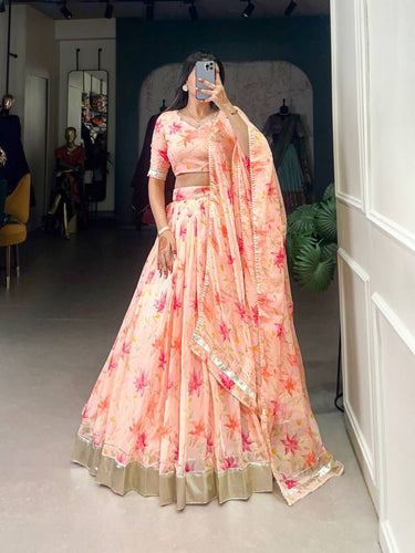 Peach floral silk Lehenga (skirt stitched)