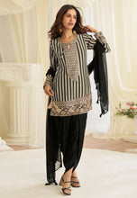 Black embroidered crepe silk suit