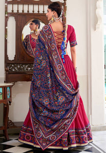 Tussar silk Lehenga with gamthi work readymade in pink