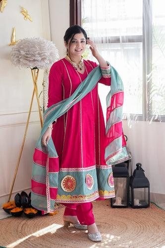 Hot pink gotta A line anarkali set (S-12XL) (plus size too)
