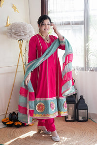 Hot pink gotta A line anarkali set (S-12XL) (plus size too)