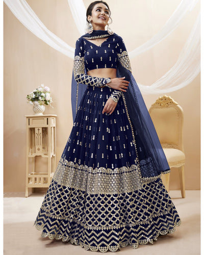 Tanaya - navy blue zari sequins georgette Lehenga (long sleeves possible)