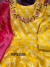 Niks collection - yellow jacquard silk anarkali (plus size 52)