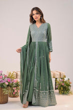 Sage green front slit anarkali