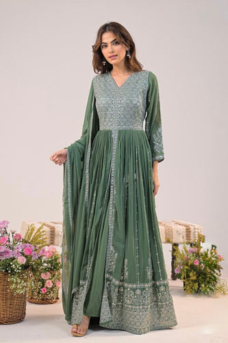 Sage green front slit anarkali