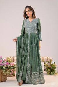 Sage green front slit anarkali