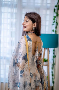 Organza tabby silk anarkali in florals