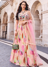 Peach chinon crush silk colourful readymade Lehenga