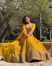 Yellow georgette floral embroidered Lehenga